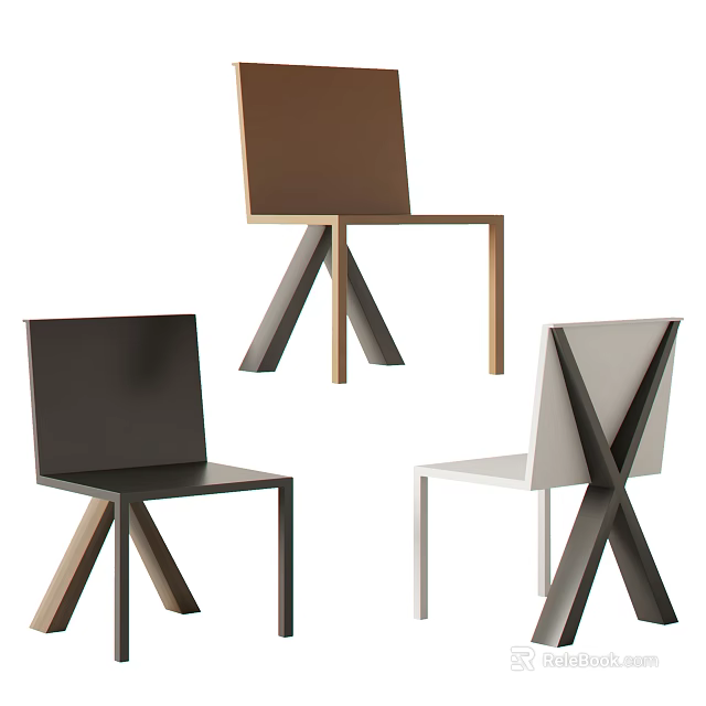 Modern Minimalist Dining Chairs With X Shaped And Triangular Legs In Black White Brown 3d model