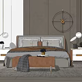 Modern Double Bed Interior With Headboard Cushions Footstool And Wall Decor 3d model