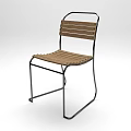 Stylish Leisure Chair With Wooden Slatted Seat And Backrest On Metal Frame