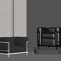 Black Designer Single Sofa With Leather Upholstery And Metal Frame In Modern Interior
