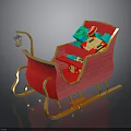 Festive Red Santa Sleigh Adorned With Colorful Gifts And Golden Lantern