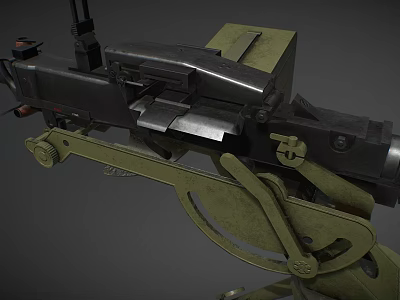 Vintage Military Machine Gun With Green Mount And Metal Barrel Structure Design 3d model