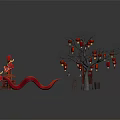 Traditional Chinese New Year Decorations With Red Lanterns Dragon Ornament And Fortune Characters