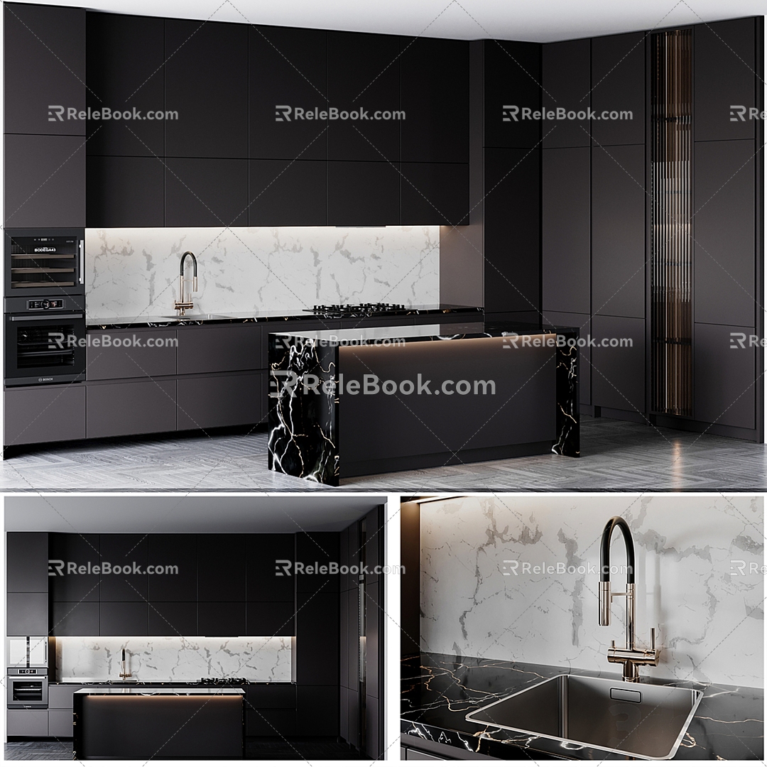 Modern open kitchen 3d model