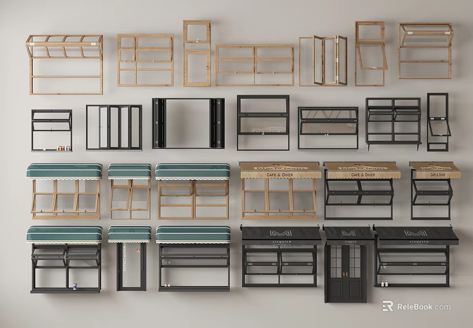 Various Styles of Shelves Racks and Awned Window Door Frames 3d model 
