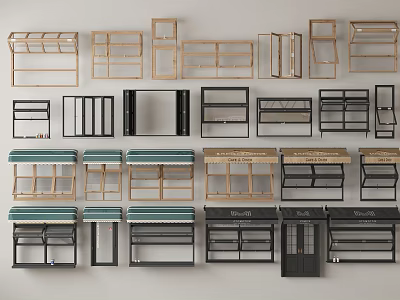 Various Styles of Shelves Racks and Awned Window Door Frames 3d model