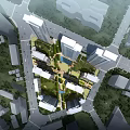 Aerial View Of Modern Urban Planning With High Rise Buildings And Green Spaces