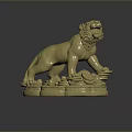 Standing Tiger Sculpture With Ivory Color And Coin Decorative Base