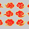 Traditional Red and Gold Cloud Patterns with Decorative Design on Black Background 3d model