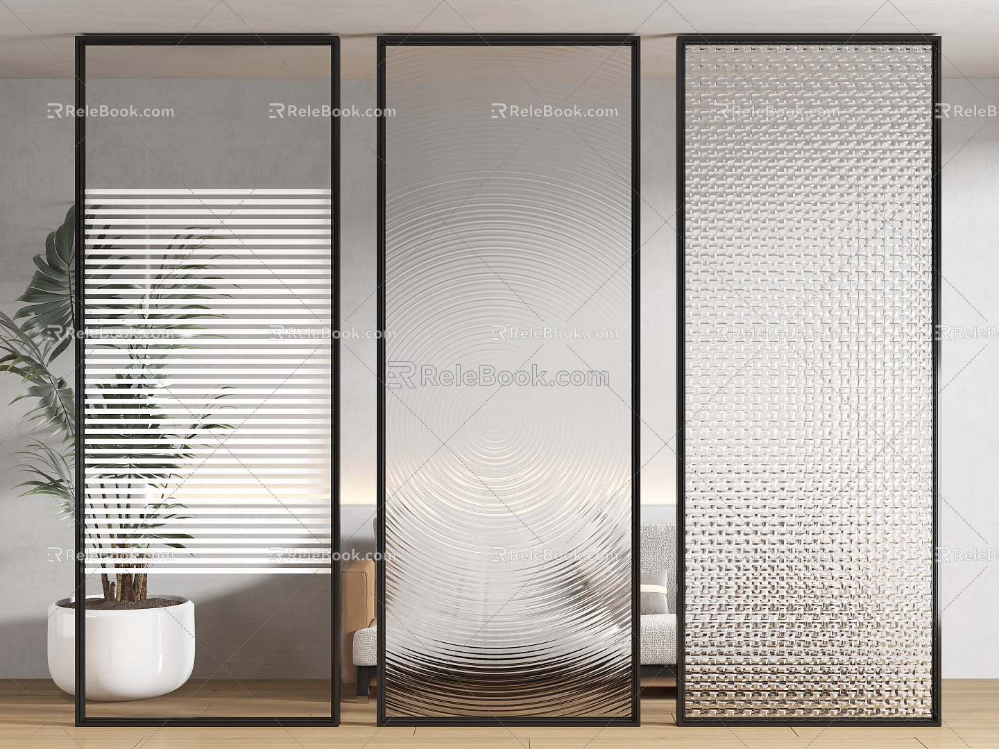 Modern partition glass screen partition 3d model