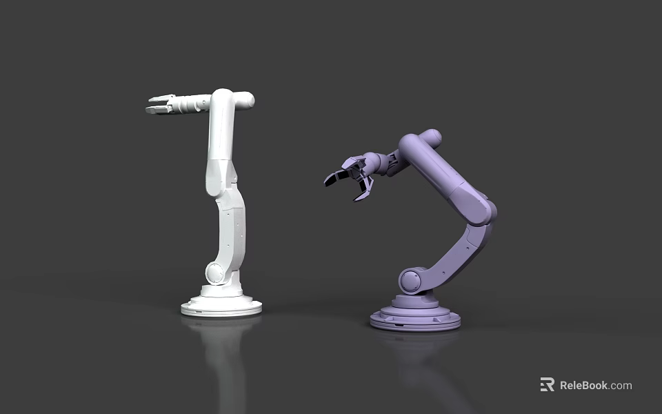 Two Smart Robotic Arms With White And Purple Bodies For Industrial Automation 3d model 