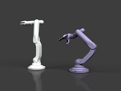 Two Smart Robotic Arms With White And Purple Bodies For Industrial Automation 3d model