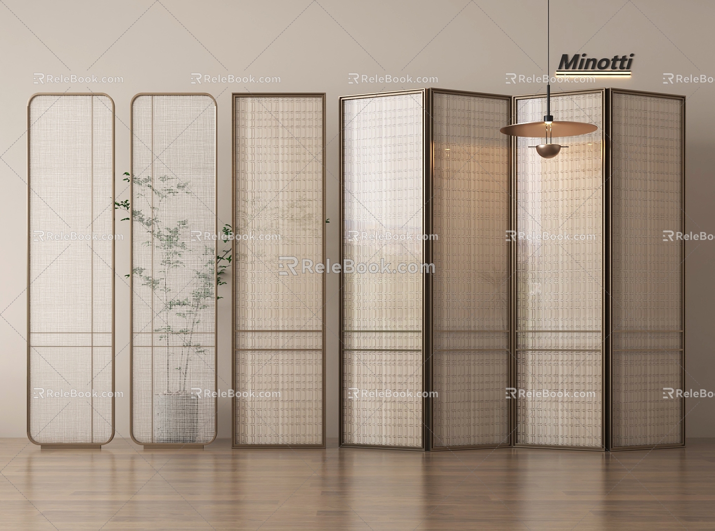 Modern Lint Glass Screen Lint Glass Partition Metal Screen 3d model