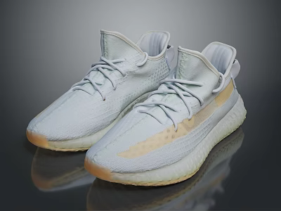 White Modern Casual Shoes With Mesh Material Light Sole And White Laces 3d model