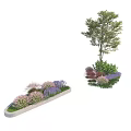 Beautiful Garden Landscape Design With Long Flower Bed Various Flowers And Tree Shrubs