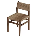 Single Chair With Woven Backrest Seat And Solid Wooden Frame Design