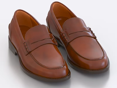 Brown Leather Loafers For Men Classic Style Slip On Shoes 3d model