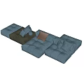 Modular Sectional Sofa Blue Brown Upholstered Fabric Tufted Design with Decorative Pillows