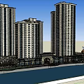Modern Waterfront Commercial Street With High Rise Buildings And Green Plaza