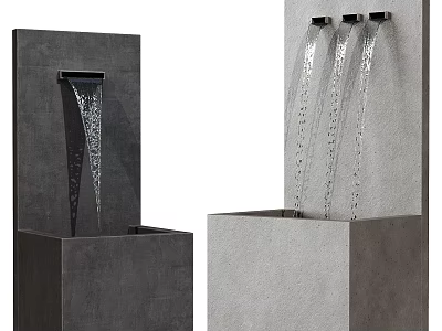 Modern Garden Water Fountain With Dark Gray And Light Gray Square Base And Water Flow 3d model