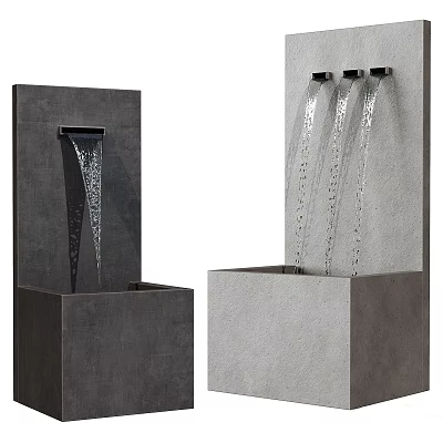 Modern Garden Water Fountain With Dark Gray And Light Gray Square Base And Water Flow 3d model