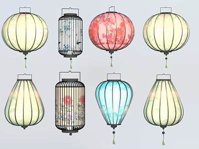 Colorful Chinese Lanterns With Various Styles Patterns Shapes And Designs 3d model