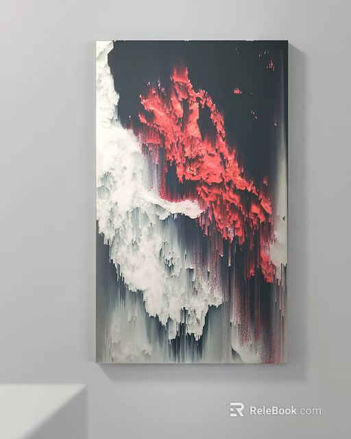 Abstract Painting With Red White Black Flowing Texture On Vertical Canvas 3d model