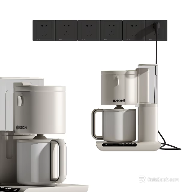 Stylish Modern Kitchen Appliances With Coffee Maker And Water Dispenser 3d model