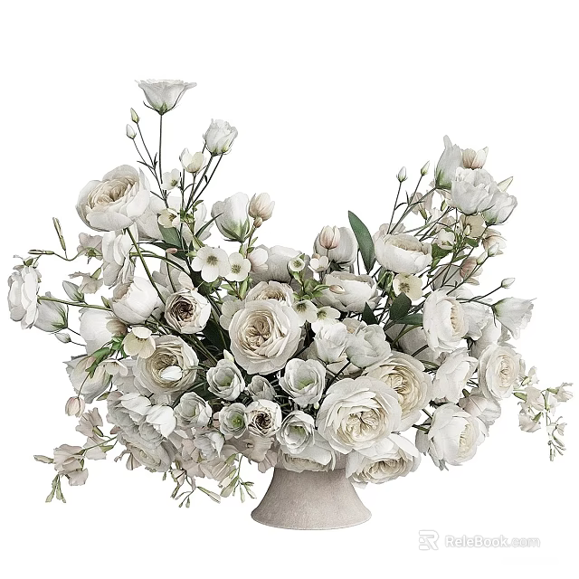 Elegant White Floral Arrangement in Ceramic Vase for Home Decor 3d model 