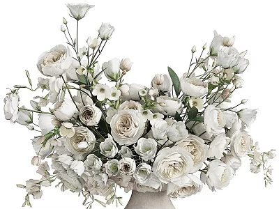 Elegant White Floral Arrangement in Ceramic Vase for Home Decor 3d model