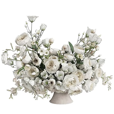 Elegant White Floral Arrangement in Ceramic Vase for Home Decor 3d model