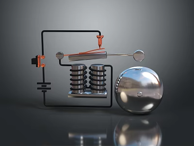 Vintage Mechanical Doorbell Featuring Electromagnet Metal Bell And Components 3d model