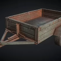 Rusty Old Trailer With Open Cargo Bed Single Wheel And Metal Hitch 3d model
