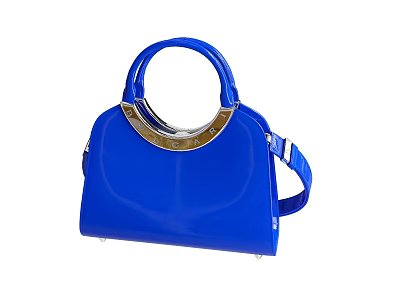 Blue Stylish Handbag With Golden Curved Metal Decoration And Adjustable Shoulder Strap Handle 3d model