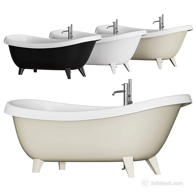 Elegant Freestanding Bathtubs In Black White And Beige With Classic Legs And Faucets 3d model 