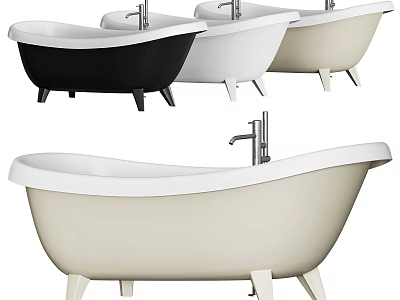 Elegant Freestanding Bathtubs In Black White And Beige With Classic Legs And Faucets 3d model