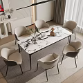 Elegant Modern Restaurant Interior With Marble Dining Table Beige Chairs And Decorative Rug 3d model