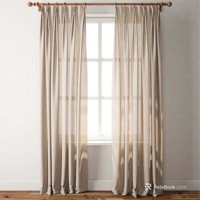 Elegant Beige Linen Curtains Hanging By Window With Natural Light 3d model 