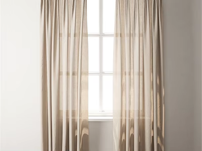 Elegant Beige Linen Curtains Hanging By Window With Natural Light 3d model