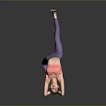 Woman in Pink Top and Purple Leggings Performing Yoga Pose with Strap on Gray Background