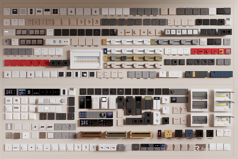 Diverse Home Switch Panels Collection with Various Designs Styles and Colors 3d model 