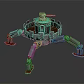 Multi Legged Mechanical Creature With Robotic Structure Circular Body And Green Accents 3d model