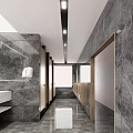Modern Hotel Bathroom Interior With Marble Walls Floors And Vanity Lighting Design