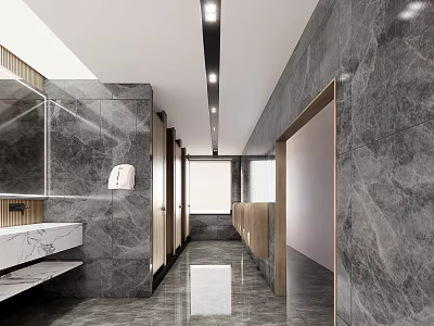 Modern Hotel Bathroom Interior With Marble Walls Floors And Vanity Lighting Design 3d model