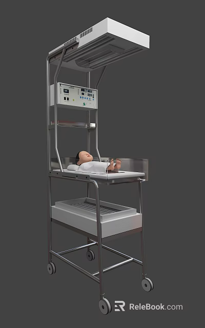 Medical Infant Incubator Equipment With Control Panel And Metal Frame Tray 3d model 