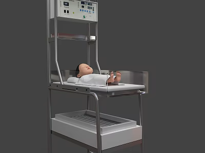 Medical Infant Incubator Equipment With Control Panel And Metal Frame Tray 3d model