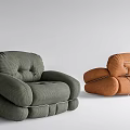 Modern Single Sofa With Green and Orange Plush Upholstery and Metal Accents