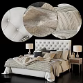 Elegant Double Bed Featuring Tufted Headboard Pillows Blanket And Nightstand Lamps 3d model