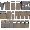 Modern Public Trash Bins With Various Designs And Recycling Symbols