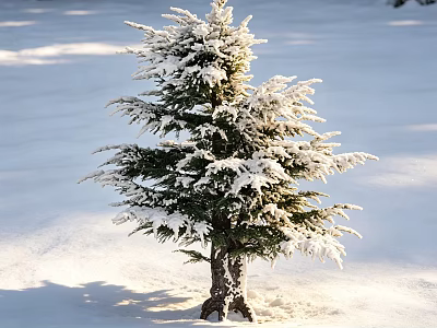 Snow Covered Tree Standing On Snowy Ground With Sunlight And Shadow 3d model
